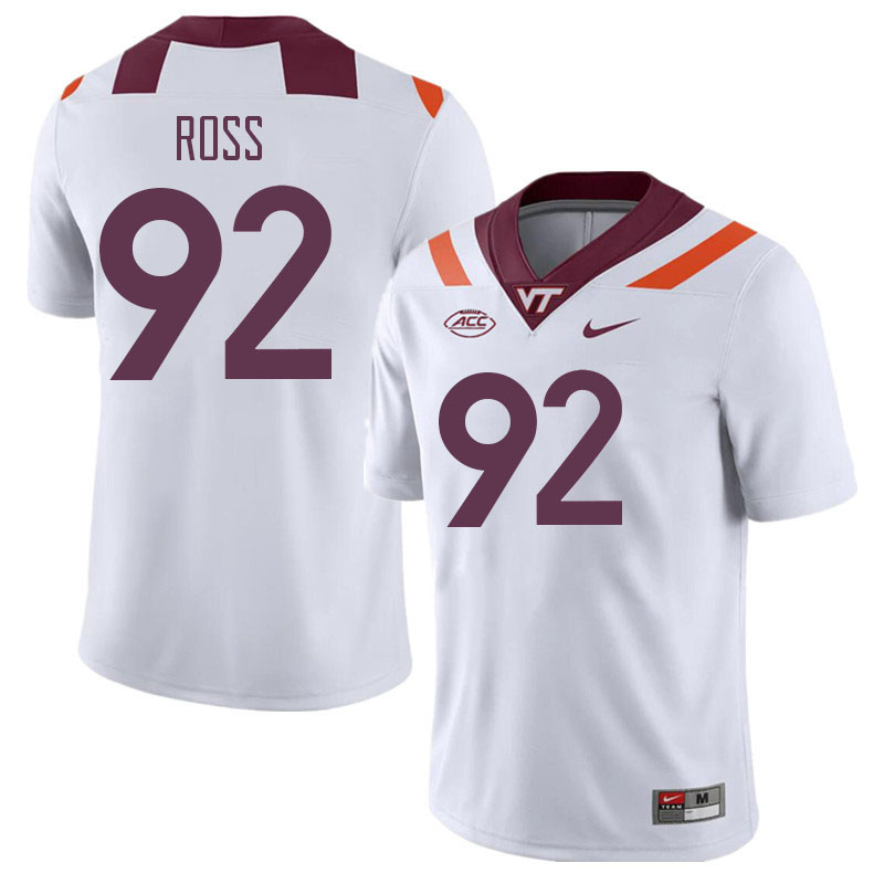 Men #92 William Ross Virginia Tech Hokies College Football Jerseys Stitched Sale-White
